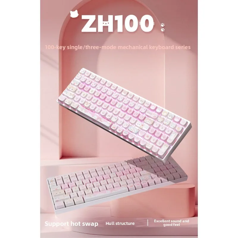 Zuohe ZH100 Meow Team Logic Cat Mechanical Keyboard, Wireless Customized Keyboard for Office, Cute Greedy Cat Design Gift
