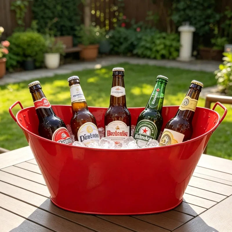 8L Candy Colors Metal Oval Tub Whisky Champagne Cocktail Beer Cooler Colorful Ice Buckets for Home Parties Home Swim Pool Party