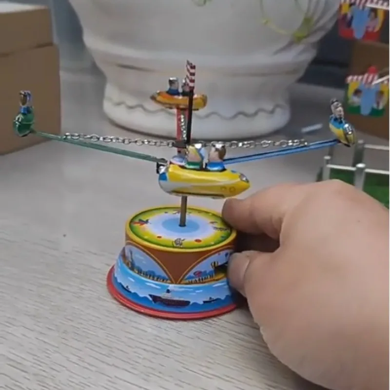 

Wind Up Toy Funny Collection Retro Mechanical Clockwork Toy Metal Tin Amusement Park Rotating Plane Windmil Figures Gift