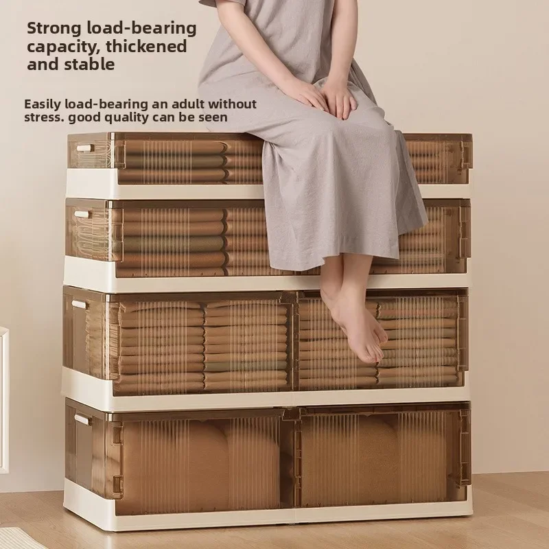 Caixa de Armazenamento Dobrável Transparente Extra Grande com Rodas para Roupas e Cobertores, à Prova de Poeira, para Colocar Abaixo da Cama