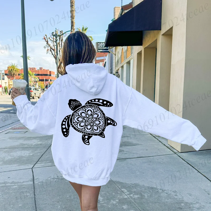 Funny Summer Vibes Sea Turtle Print Women Hoody Hip Hop Soft Hoodies Long Sleeve Pullover Clothes Casual Fleece Woman Streetwear
