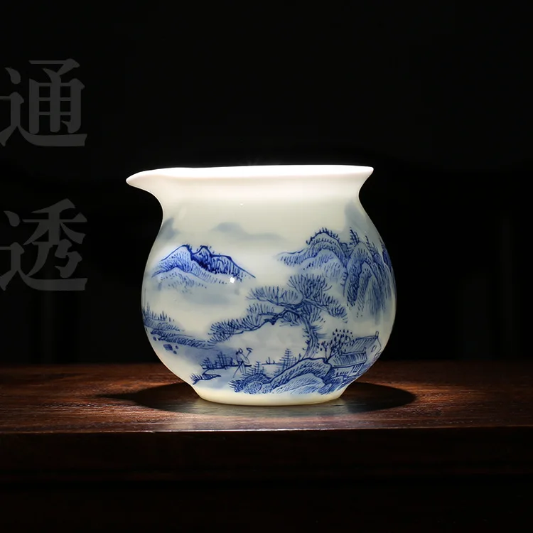 Jingdezhen Hand-Painted Landscape Tea Pot Blue and White Porcelain Ceramic Pitcher Serving Cup Gong Dao Bei