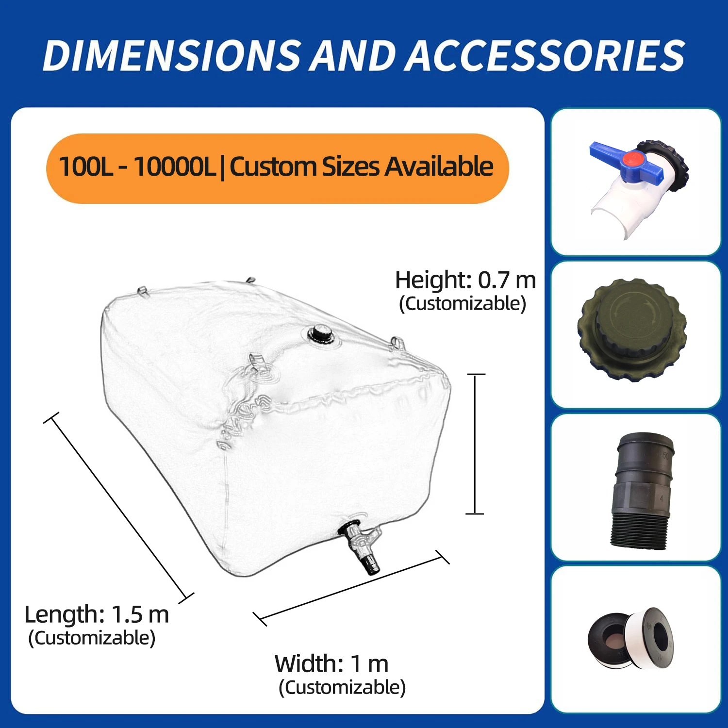 500L Flexible PVC Bladder Water Bag Outdoor Portable Collapsible Water Storage Tank