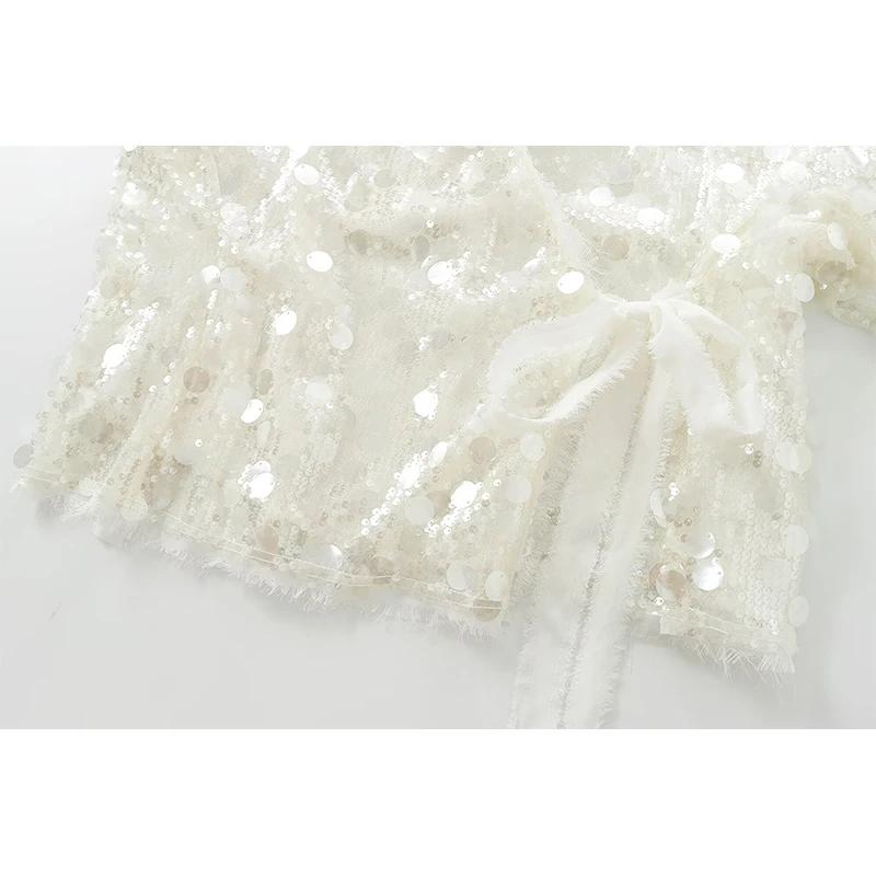 2025 Comfort New Autumn Women Sequin Kimono Jacket Coat Long Sleeve V Neck Female Casual Loose Outerwear Chic Lady Wrap Outfits