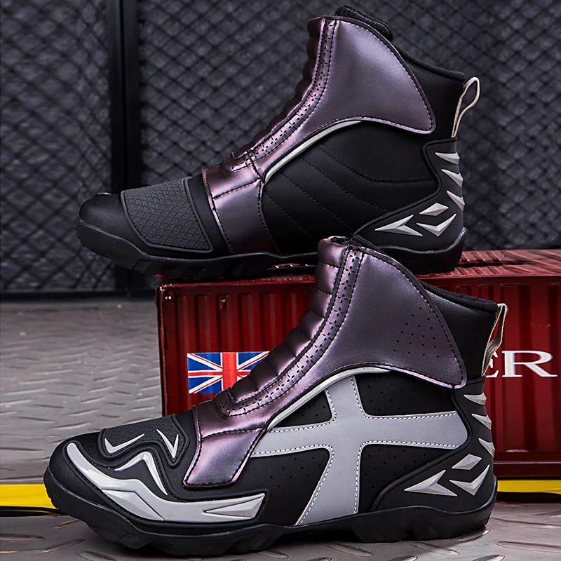 

Motorcycle protective boots casual unisex four season fashion high top anti slip breathable wear-resistant off-road riding shoes