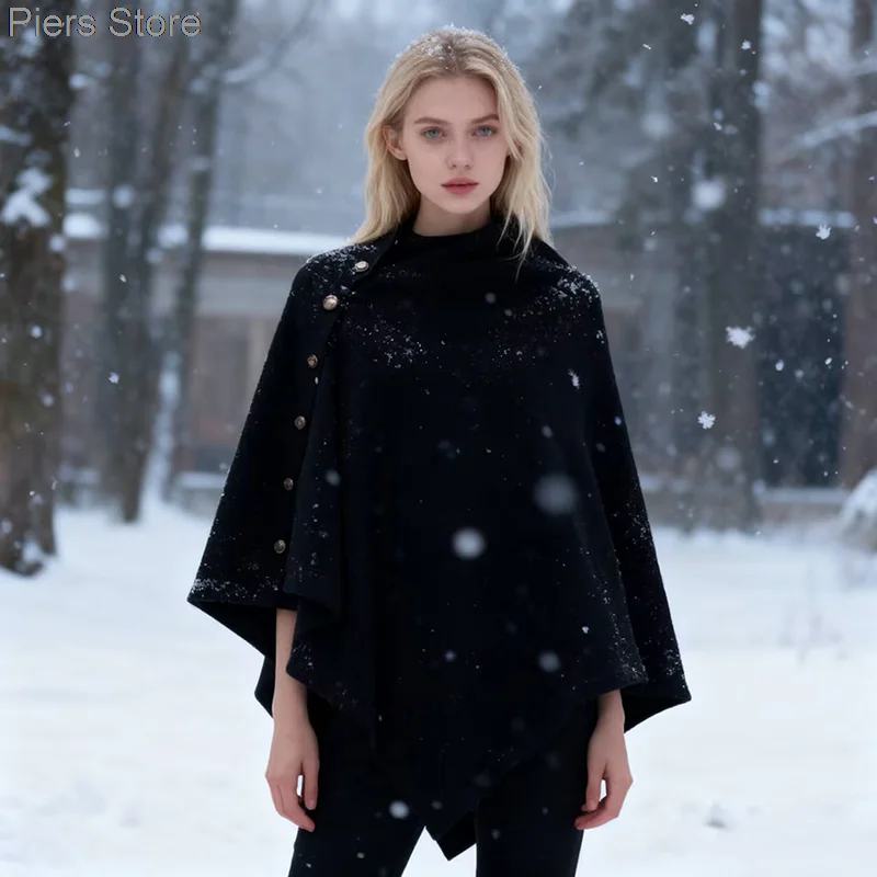 100-ウール-ラップ-カーディガン-エレガントな女性用ショール-スカーフ、暖かい肩掛けシックなアウターウェア、2025年秋冬新作