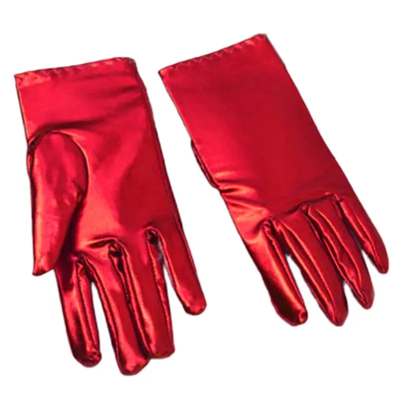 

Faux Pantent Leather Spandex Short Gloves Shiny Metallic Solid Color Mittens