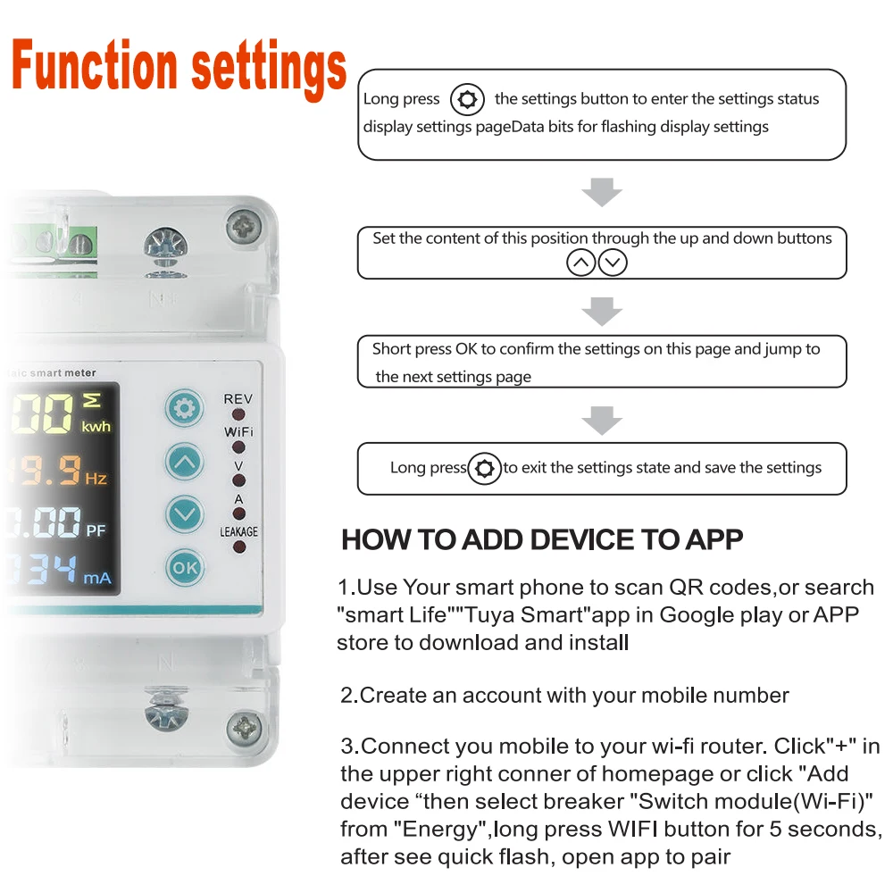 Tuya WiFi 100A Single-Phase Electricity Meter Reclosing Remote Operation Ammeter Prepaid System Two-Way Metering