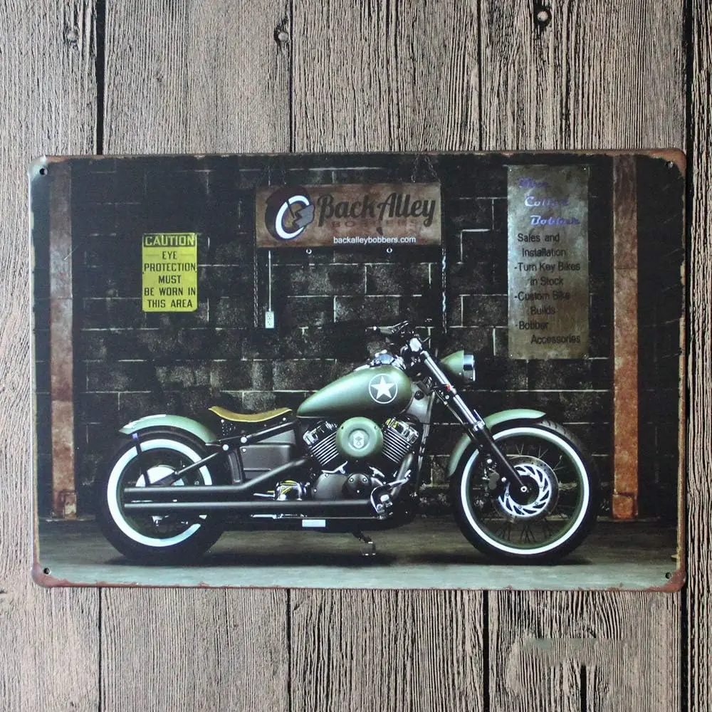 Free Pintree Original Retro Design Cool Motorcycle Tin Metal Signs Wall Art | Thick Tinplate Print Poster Wall Decoration f sign