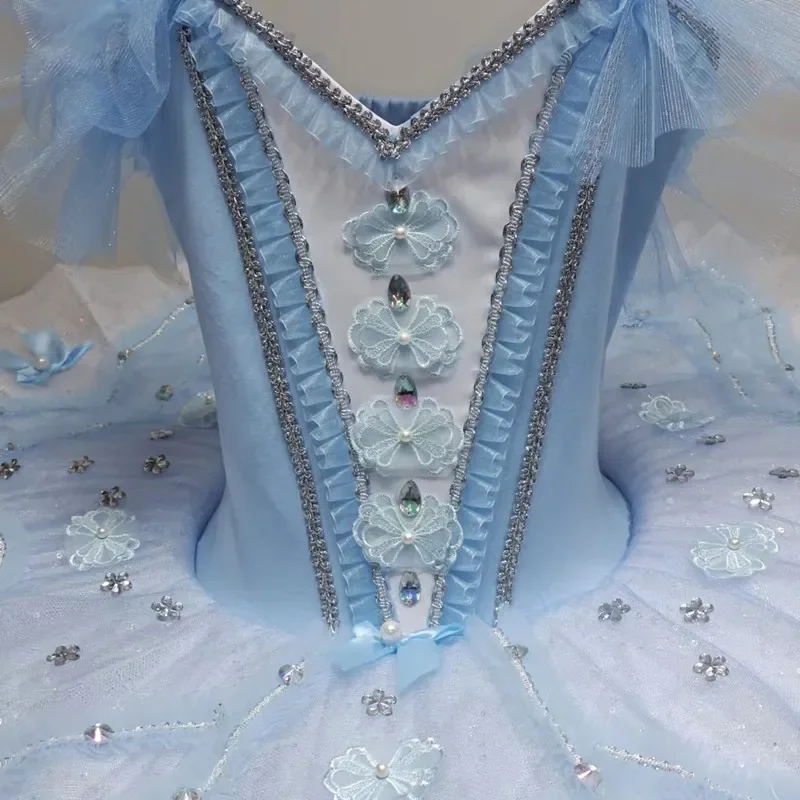 Children Fairy Doll Ballet Dress Ballet Tutu Professional Girls Kids Belly Dance Clothing Blue Ballerina Costume With Hoop