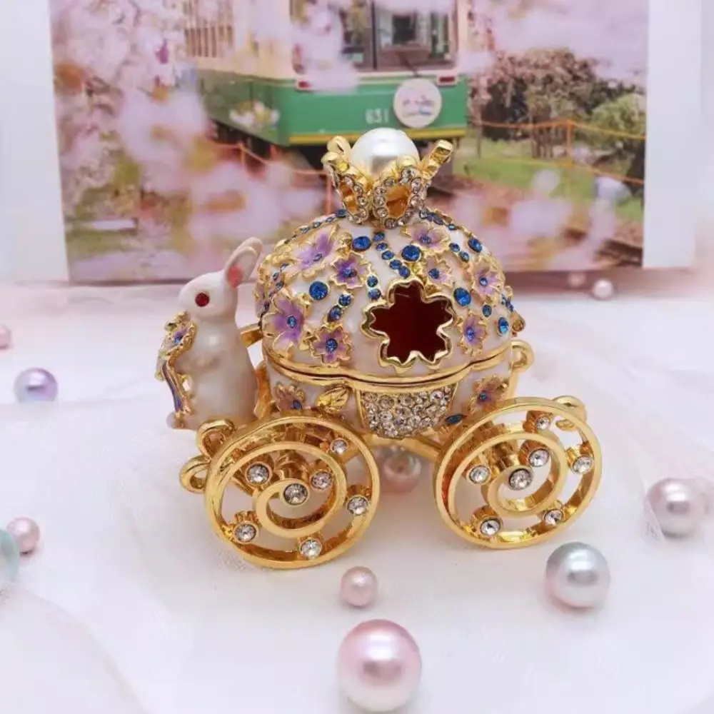 European Creative Jewelry Box Mini Size Bunny Pumpkin Carriage Crown Ring Holder Rabbit Carriage Dresser Table Box