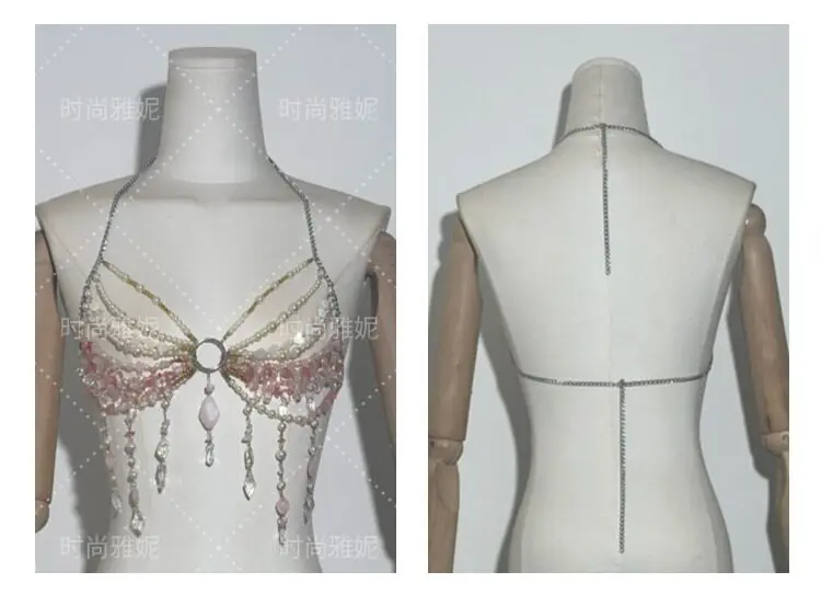 New Sexy Women Handmade Glitter Gold Color Stone Bead Body Chain Hollow Out Bikini Bra Top Holiday Beachwear Lingeie