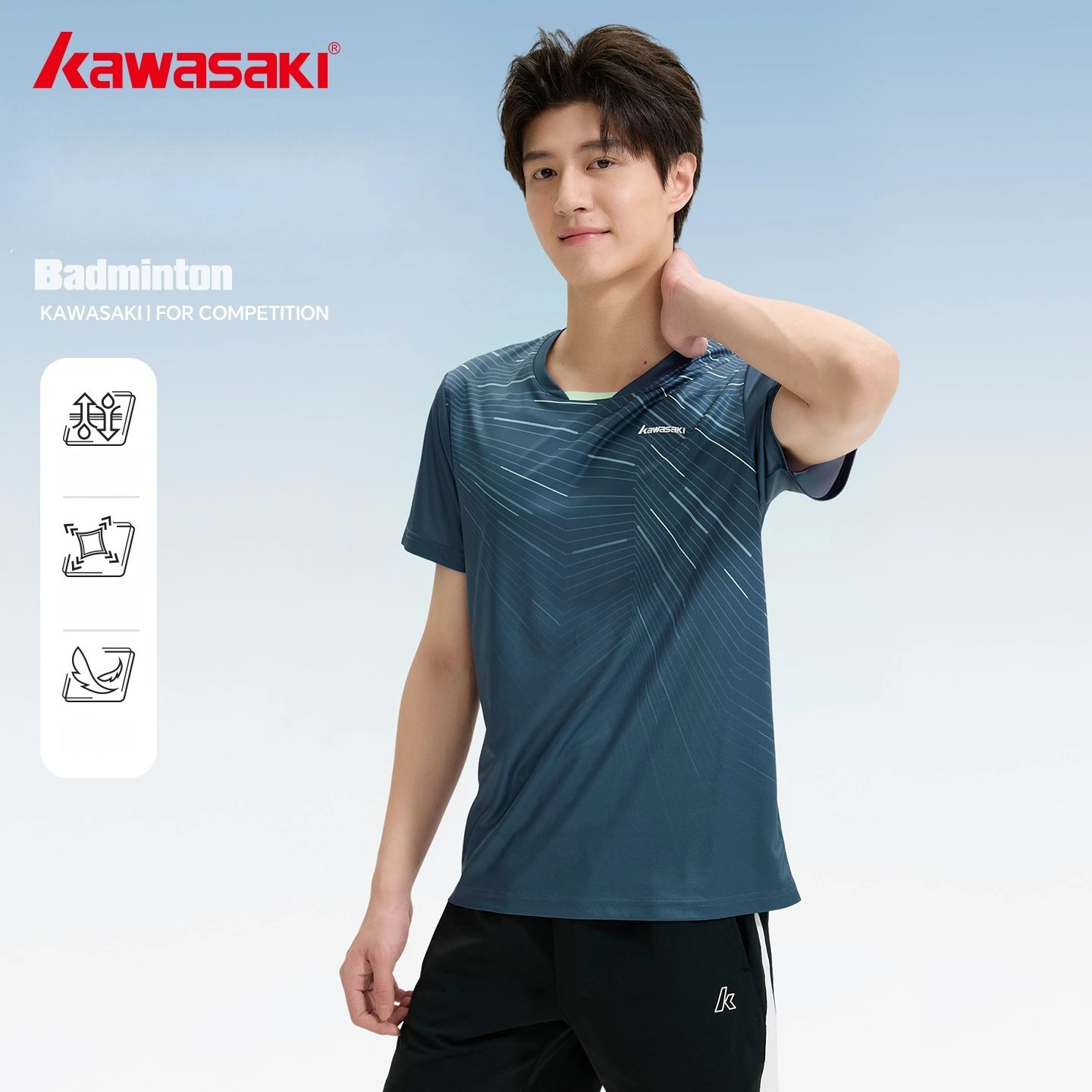Kawasaki 2026 New Men Sportswear Badminton Short-sleeved Competition Suits T-shirts Sweat-absorbent Breathable Game Team Shirts