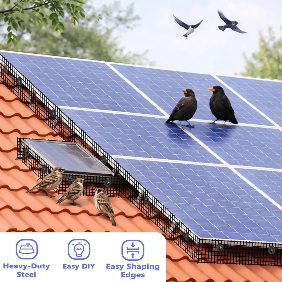 

6 Inch X 100FT Solar Panel Bird Guard, AntiRust Critter Guard with 100 Fastener Clips Rooftop Solar Panel Bird Wire Screen, Remo