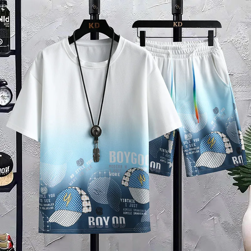 

Ice Silk ort Sve T-irt And Five-Quarter Pants Men's Casual Sports Set Summer adient Cool Feeling Youth Faion