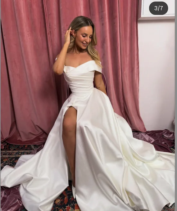 

Customize To Measures Wedding Dress 2026 A_line Satin Side Slit For Women Stunning Off the Shoulder Floor Length Corset Back