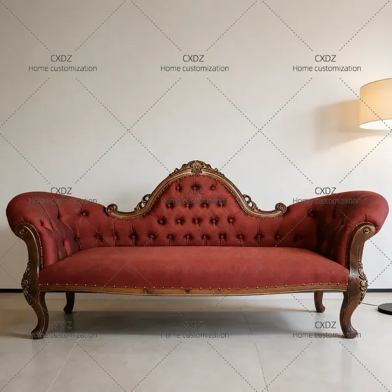 Vintage Cafe Style Solid Wood Sofa for Wedding Photography Luxury Store Display Court Aesthetic Furniture