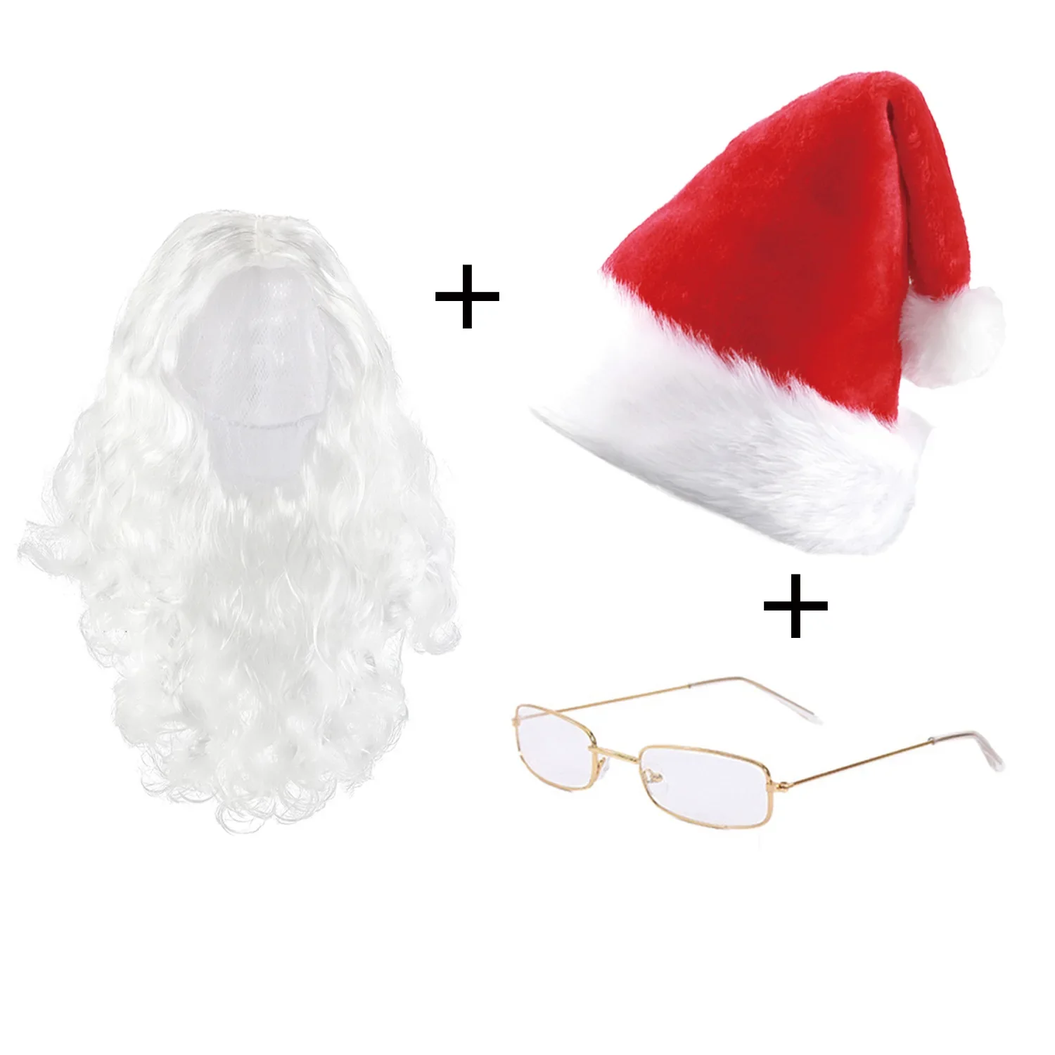 ชุด 4 ชิ้น Santa Claus Beard วิกผมหมวกและแว่นตาคริสต์มาสคอสเพลย์ Unisex ผู้ชายผู้หญิง Party Dress Up อุปกรณ์เสริม Prop