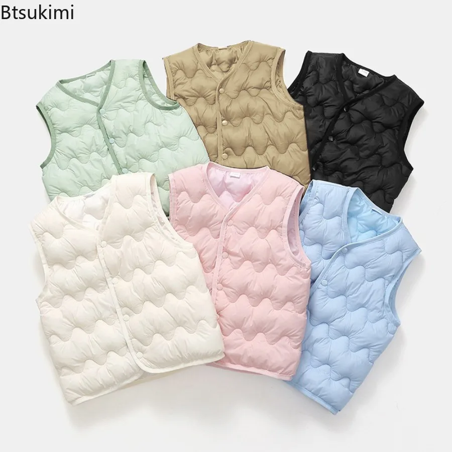 Kids Warm Vest Autumn Winter Girls Boys Thicken Waistcoat Outerwear Children Teens Cotton Solid Color Jackets Vest for 1-6Years