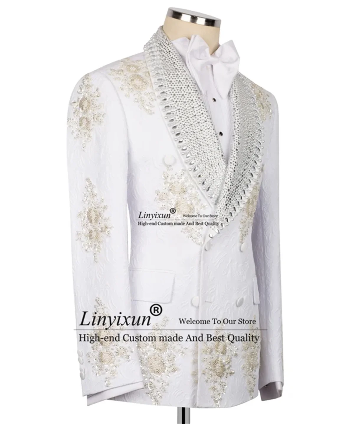 Shiny Embroidered Diamond Men Suit Fashion Jacquard Wedding Groom Tuxedo 2 Piece Sets ropa hombre Customized Male Party Blazers