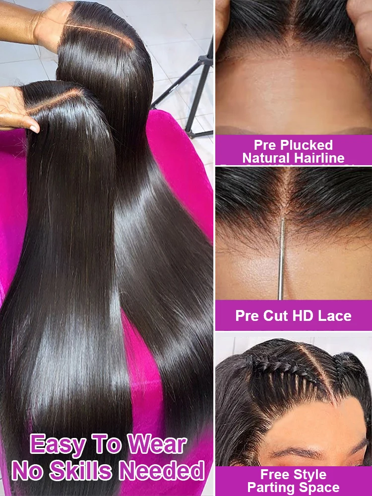 Bone Straight Glueless Human Hair Wig 7x5 HD Transparent Pre Cut 13x4 Lace Frontal Wig Brazilian Ready to Wear HD Lace Front Wig