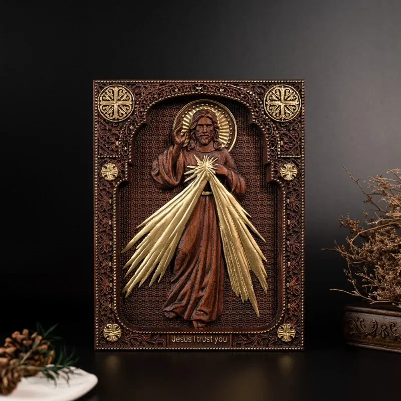 Religious Catholic Jesus Image The Sacred Heart and Divine Mercy Jesus Wood Wall Plaque