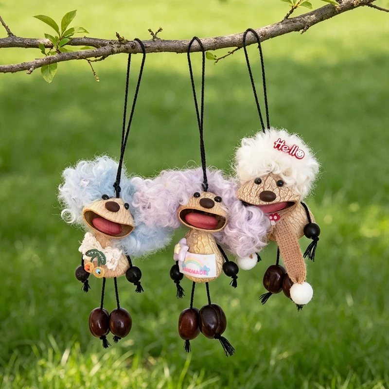 11-14cm Handmade Healing Wind Nut Shell Pendant Natural Plant Shell Ringbell Bag Pendant Forest Style Plush keychain Car Decor