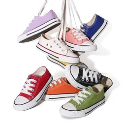 Solid Color Canvas Shoes Boys Girls Sewing Thread Round Toe Non Slip Lace Up Soft Thick Sole Shoes Simple Style Kids Fashion