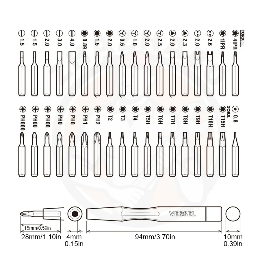 VESSEL N0.9836 Набор прецизионных отверток Часы Очки Камеры Планшетный ПК Игровые консоли Инструменты для ремонта и разборки