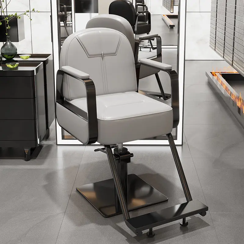 

Leather Reclining Barbershop Styling Chair Inverted Rotating Hair Salon Chair