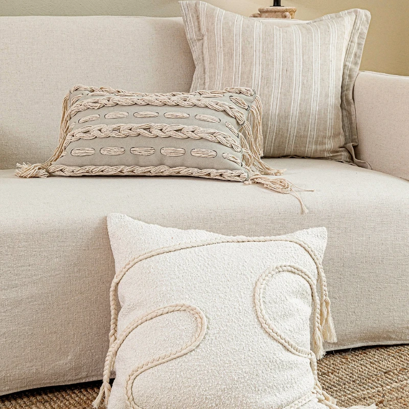 30X50/50X50CM Beige Throw Pillow Cover Woven Tassel Stamping Waist Cushion Cover Decor Home Decorative Pillowcase