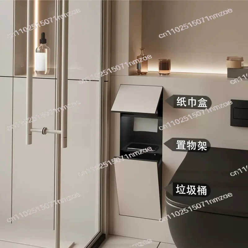 for Small Bathrooms, Easy Install 2025 Upgraded Stainless Steel Recessed Trash Can, In-Wall Tissue Box, Space-Saving