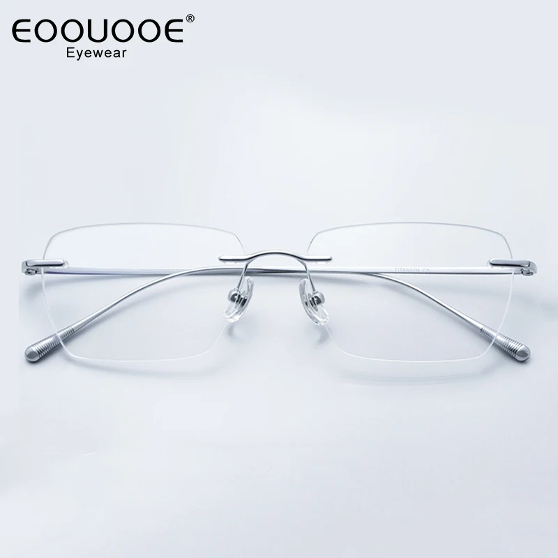 

Eoouooe Men's Rimless Glasses Frame Pure Titanium Optics Eyewear Myopia Hyperopia Progressive Lenses Square Eyglasses