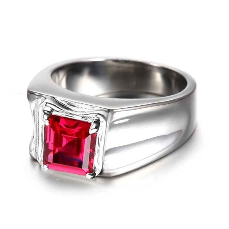 3-color gemstone hot selling simple men\'s fashion jewelry silvery square ruby emerald ring jewelry finger gift