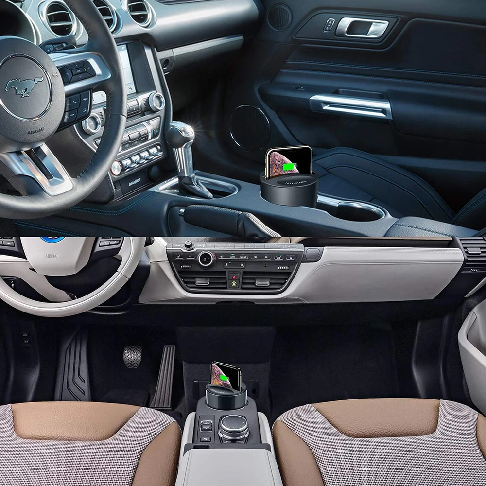 Car Cup 2-in-1 Wireless Car Multi-Function Fast Charging Pad Stand 10W/7.5W/5W High Performance