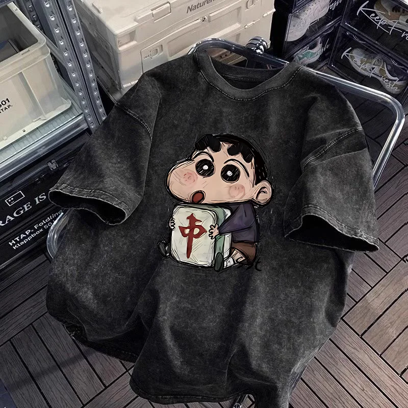 Japanese Crayon Shin-Chan Short-Sleeved for Women Cartoon Printed T-Shirts Summer Vintage High Street Men Half Sleeved Tops Tees
