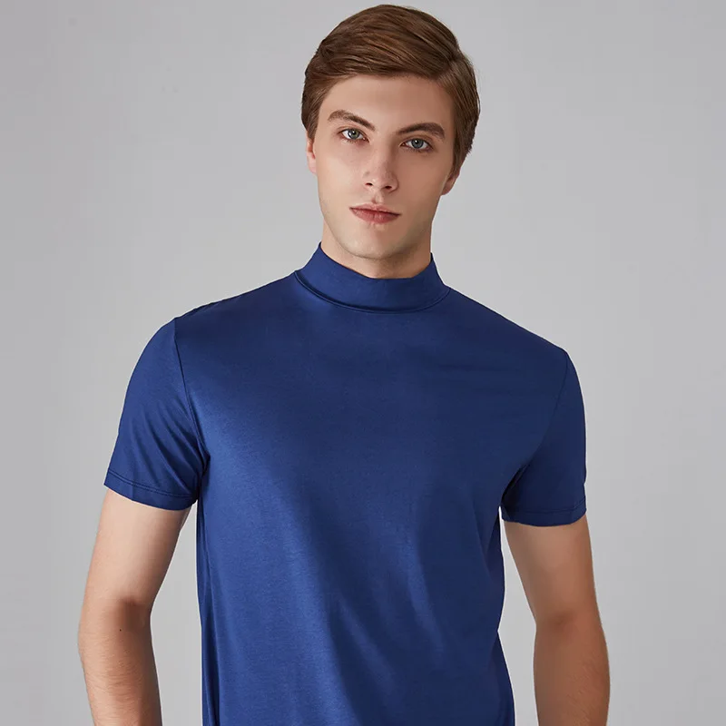 Mens High Neck Slim Fit T-shirt Male High Quality In Summer Casual Short-sleeved T-shirt/Men Slim Fit High Collar Leisure T-shir