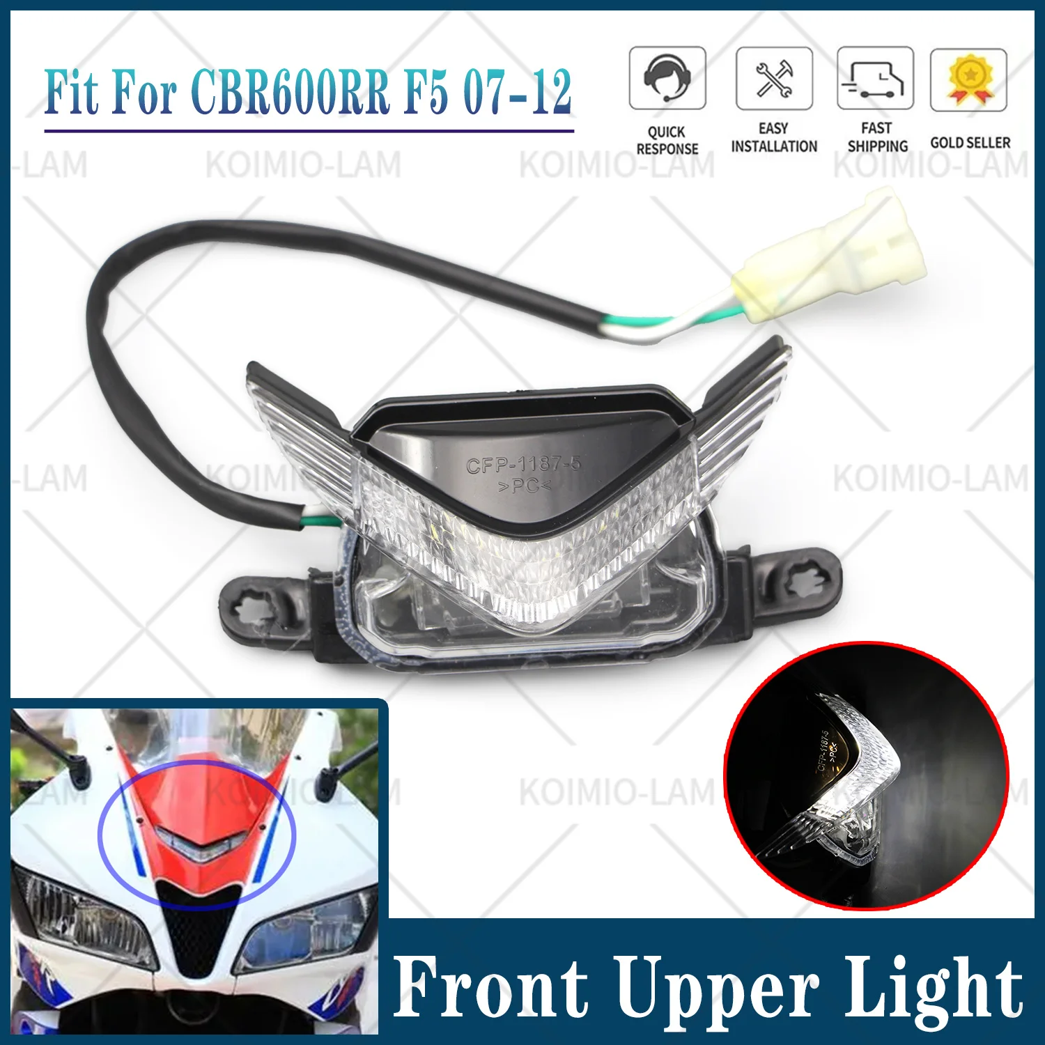 

Подходит для HONDA CBR600RR 2007 - 2012 F5, передняя верхняя центральная V-образная фара для мотоцикла CBR 600RR 2008 2009 2010 2011