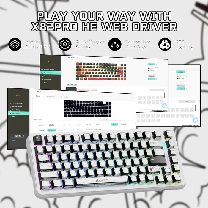 ATTACK SHARK X82PRO HE 75% Wireless Gaming Keyboard Magnetic Switch Rapid Trigger 8K RGB Hot Swappable PBT Triple Mode For Gamer