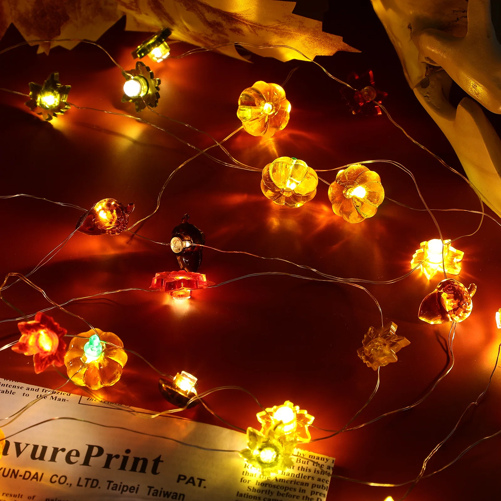 Halloween-Dekoration für den Innenbereich, LED-Lichterkette, Kupferdraht, Herbstlicht für Schlafzimmer, Party, Dekoration, Thanksgiving, Herbstlichter