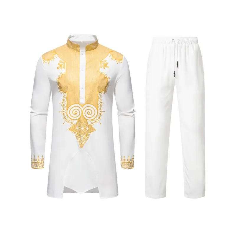 

Новый мужской халат в этническом стиле, брюки с длинными рукавами и принтом, верхний комплект одежды для мужчин