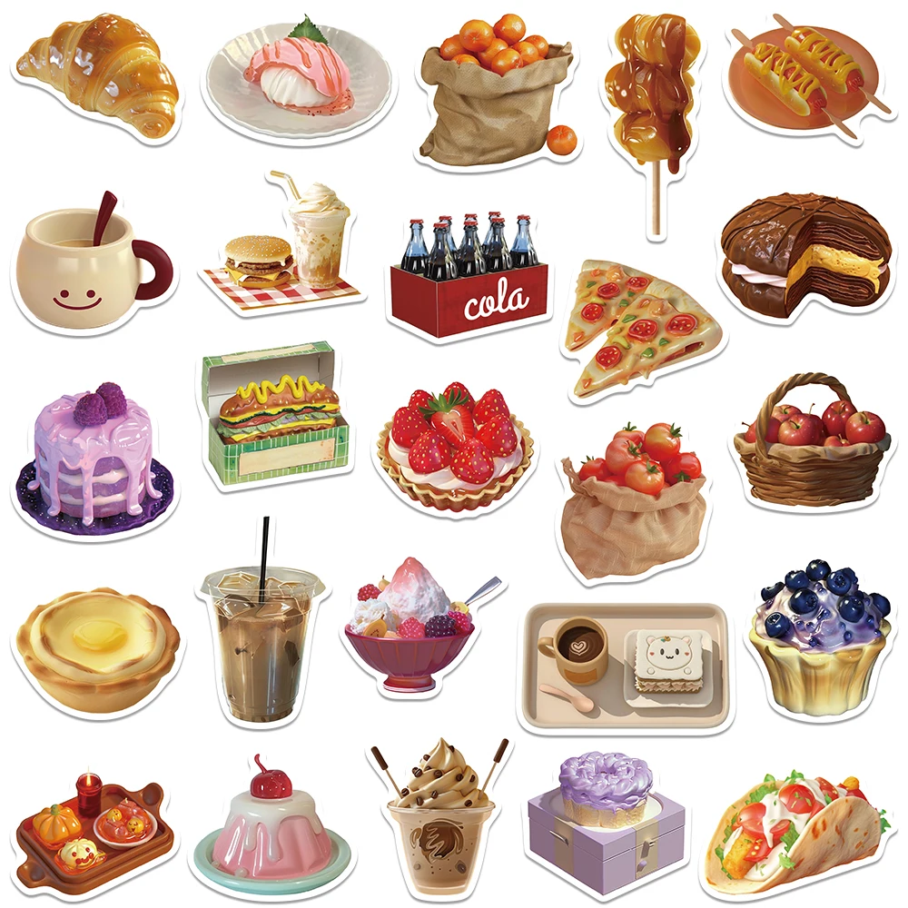 50pcs Ins Style Dessert Bread Food Stickers For Luggage Laptop Guitar Skateboard Bicycle Car Waterproof Graffiti Vinyl Decals