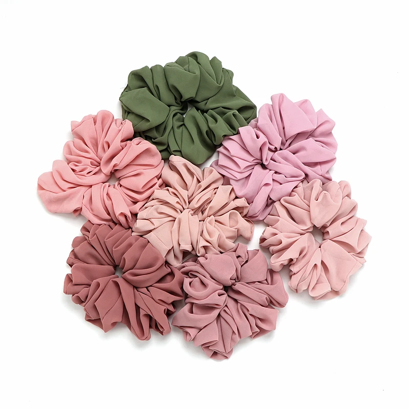 60 Colors Factory Sale Chiffon Elastic Hair Ties Assorted Muslim Hijab Scrunchies