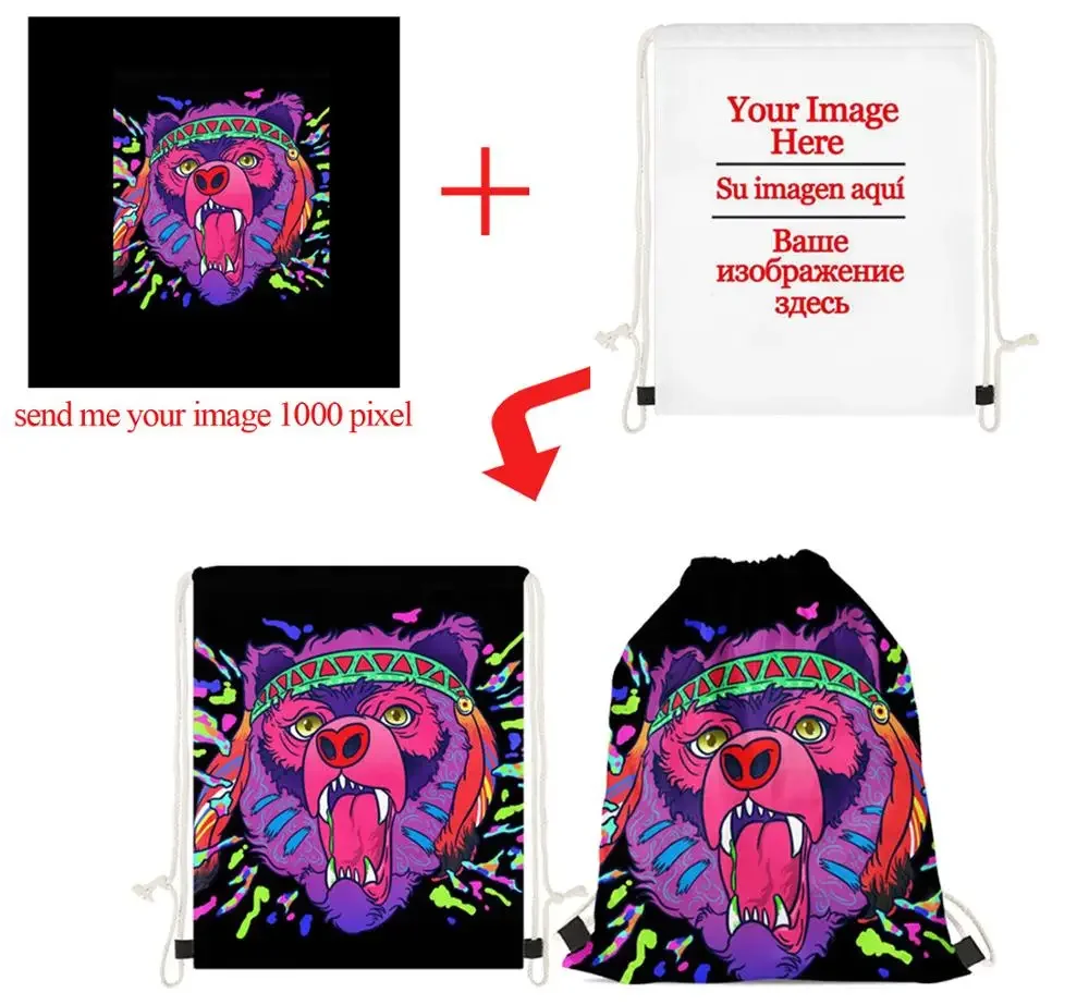 Drawstring Bag Custom You Name Logo Image Pouch Backpack Pull Rope Gym Sack Mochila Knapsack Storage Pouch