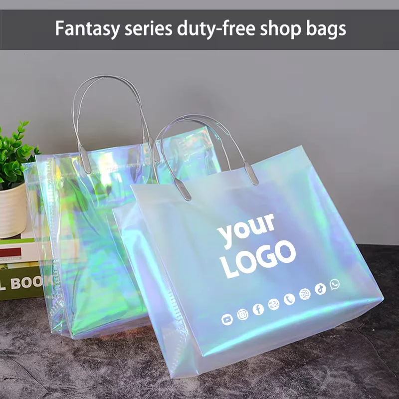 10 PCS PVC Gift Bags Clear Reusable Rainbow Color Gift Portable Frosted Bags Wedding Holiday Party Bags Custom Logo