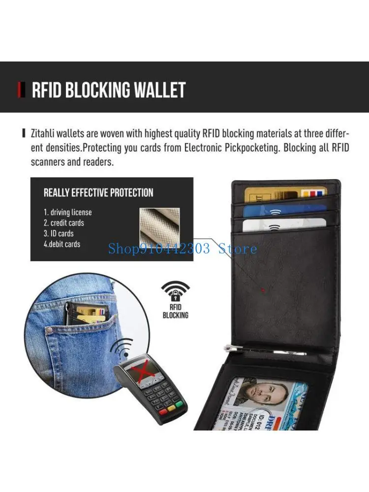 

652F Rfid Мужская сумка-держатель для денег с зажимом для карт Роскошный мужской короткий кошелек Двойной кошелек для монет