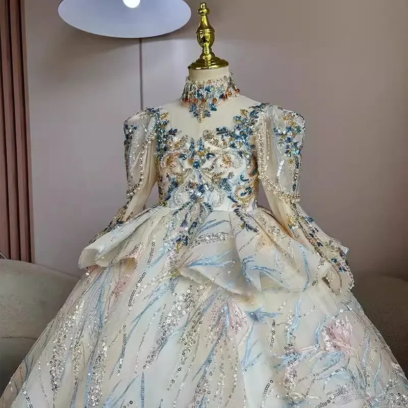 

Детское подиумное платье для девочек, новые тяжелые костюмы, платье для девочек, пианино, сольная промышленность, пушистая пряжа, одежда принцессы для выступлений идей