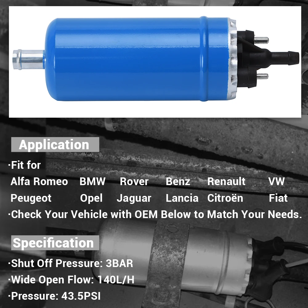 PQY - Universal Brand new blue high pressure Electric Fuel Pump 0580464038 0580 464 038 for Renault BMW ALFA PEUGEOT Opel