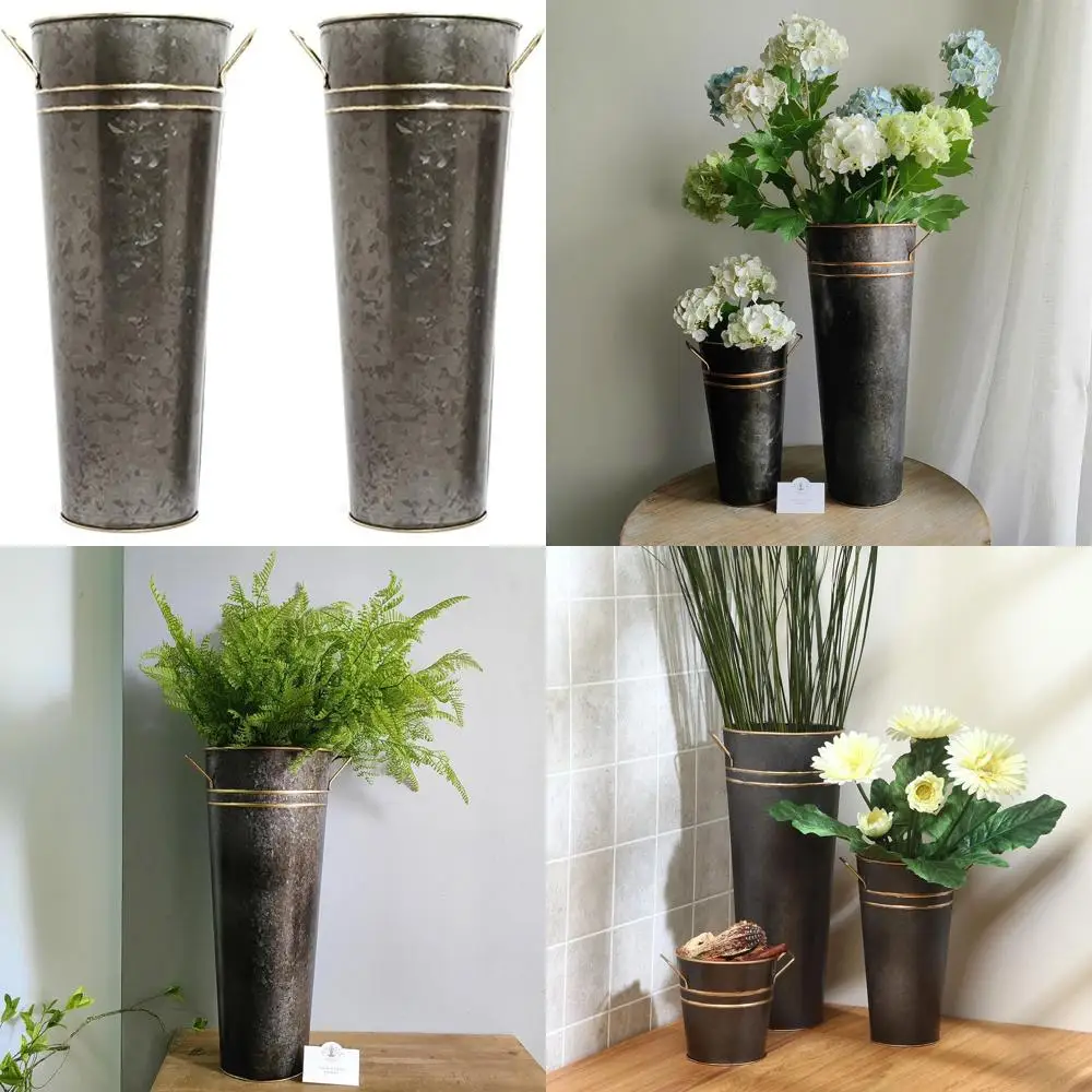 

Pair of 6 Diameter x 15 Tall Zinc French Bucket Vases with Handles, Ideal for Weddings, Parties, Picnics, Florals, Storage, and