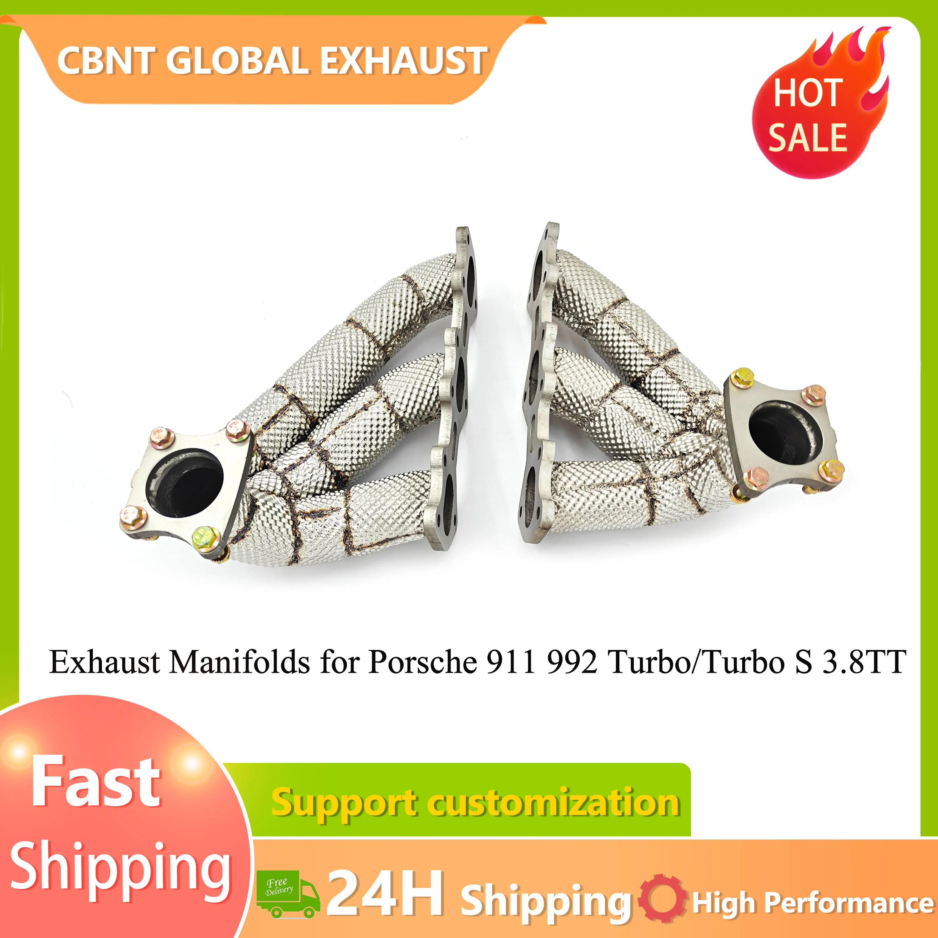 CBNT Exhaust Manifolds for Porsche 911 992 Turbo/Turbo S 3.8TT Free Flow Headers High Performance SS304 Exhaust Pipe